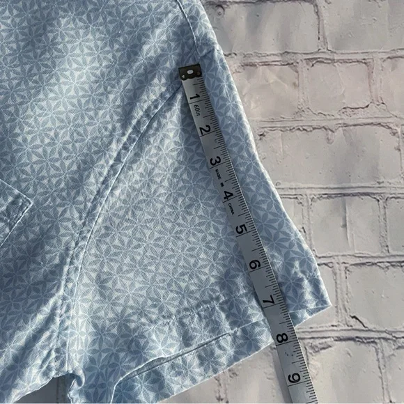 J.Crew Light Blue Geometric Button Down Short Sleeve Linen Slim Men’s Shirt M - Picture 8 of 10